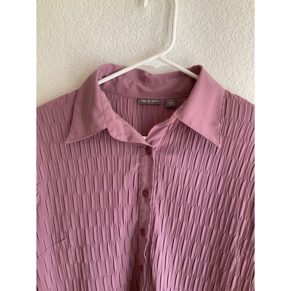 Apt. 9 Tops - Apt. 9 Stretch Mauve Purple Crinkle Pleated Button Down Blouse 3/4 Sleeve Large